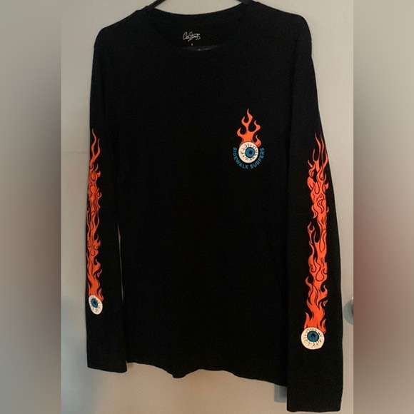 City Streets Sidewalk Surfers Eyeball Flames T-shirt Black Long Sleeve Size S - Picture 1 of 5